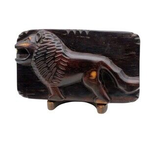Carved Wood Lion Sculptural Plaque Wall Hanging